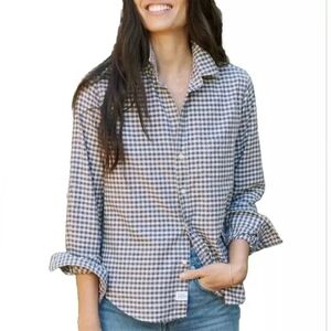 Frank & Eileen Barry Shirt Blue Gingham Tailored Size XS Italian Vintage Cotton